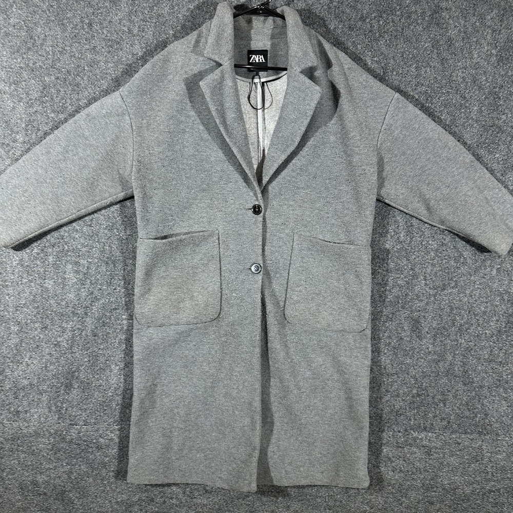 Zara Womens Heather Grey Oversized Knit Coat Notched Lapel Size S 1255/235/802/S
